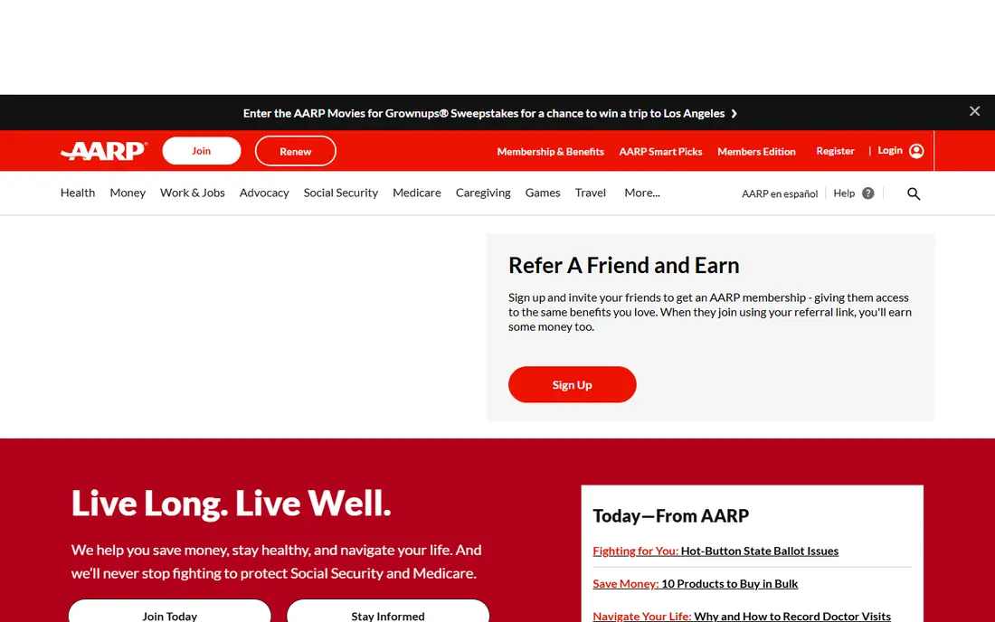 AARP Roadside Assistance homepage
