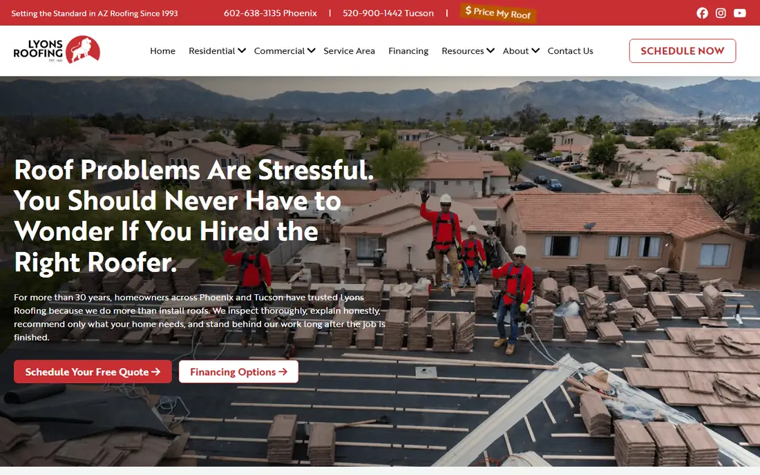 Lyons Roofing homepage
