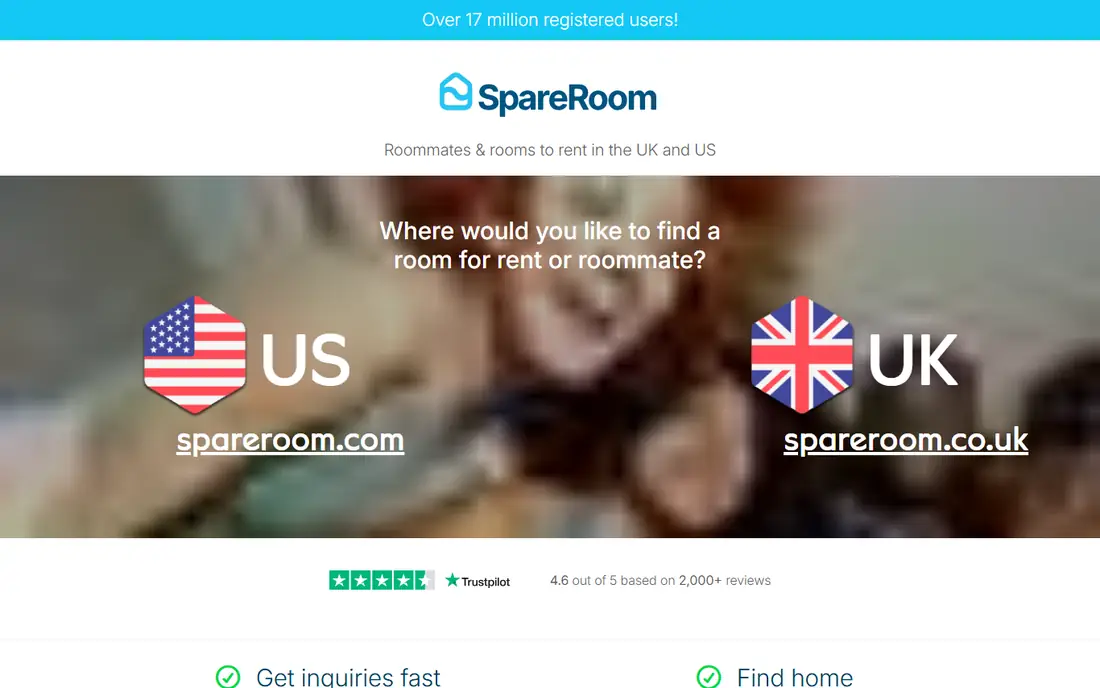 SpareRoom homepage