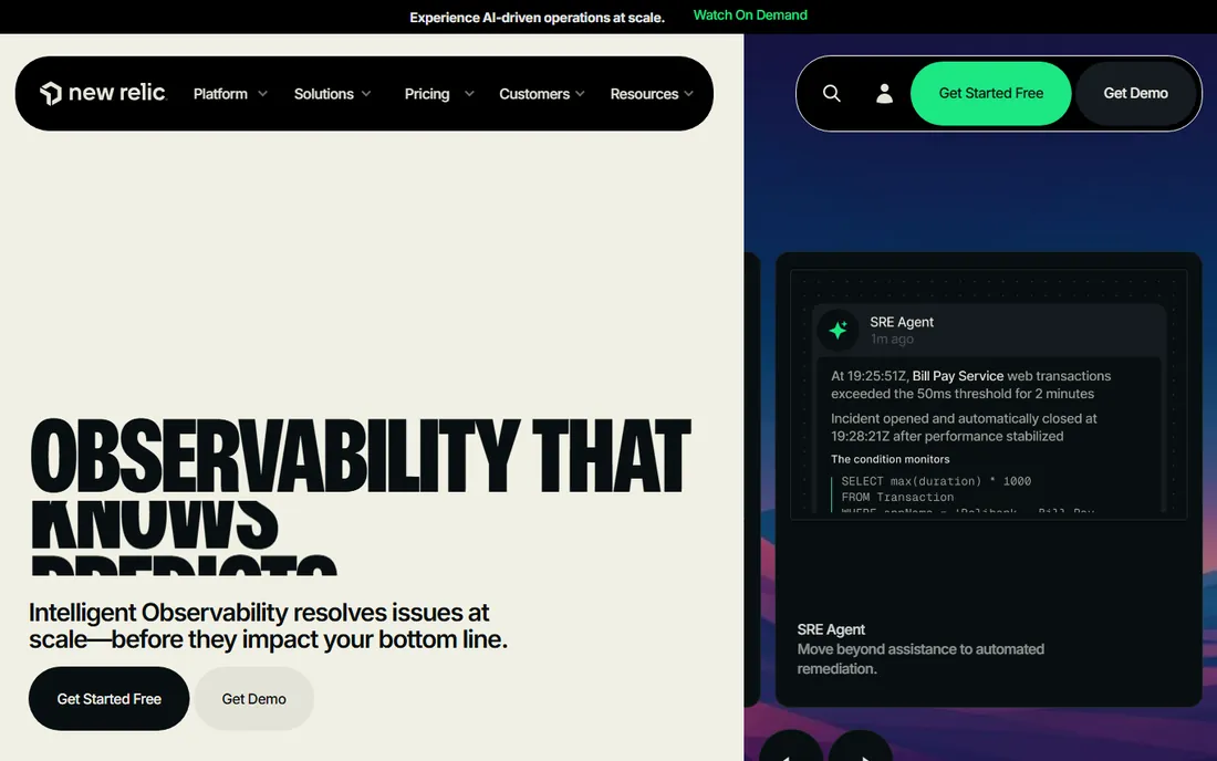 New Relic homepage