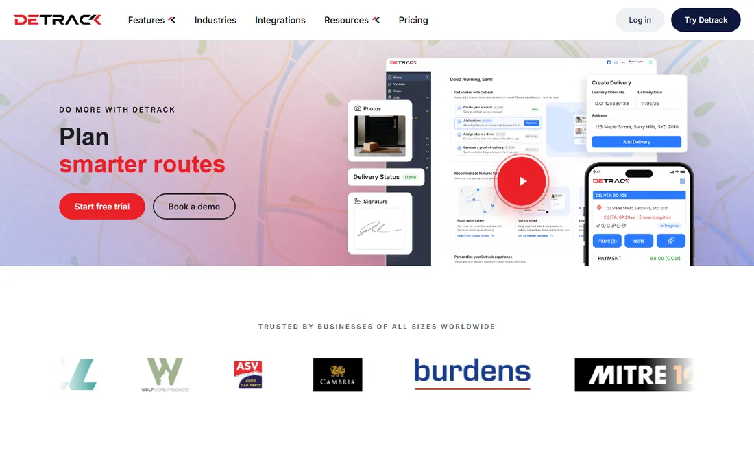 Detrack homepage