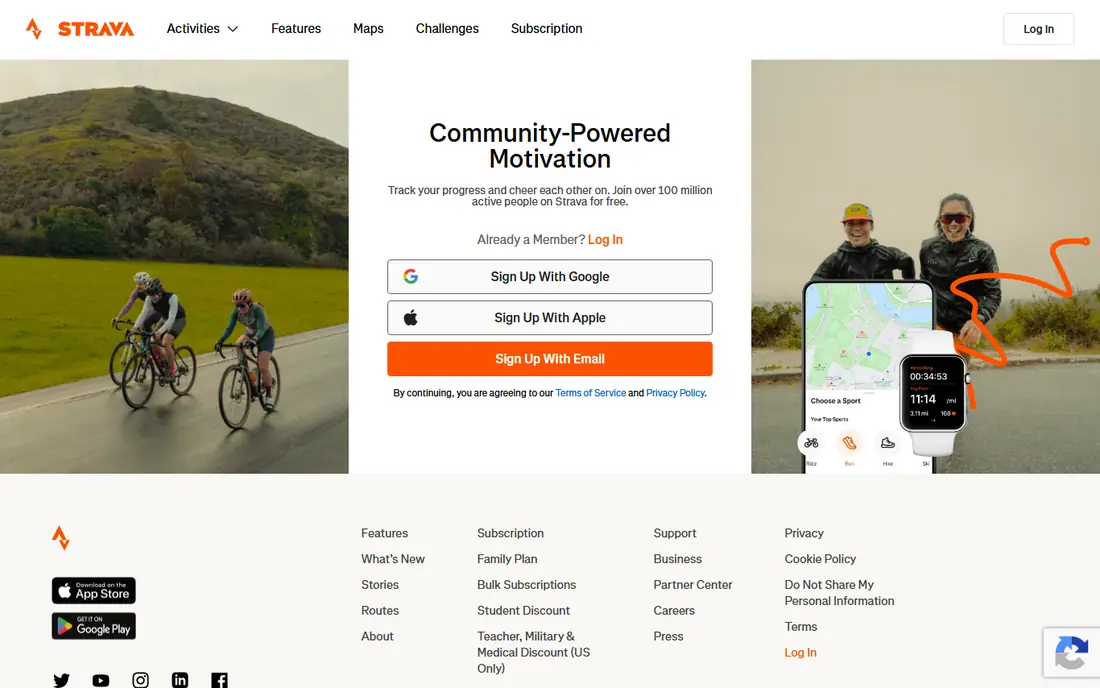 Strava homepage