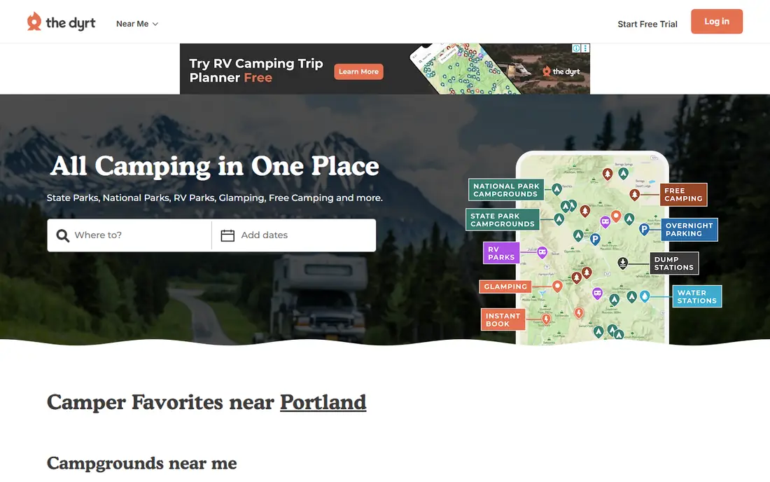 The Dyrt homepage