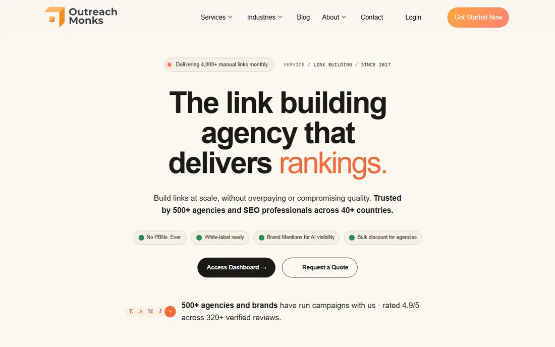 Outreach Monks homepage