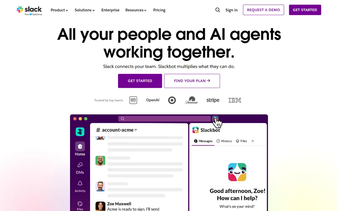 Slack homepage