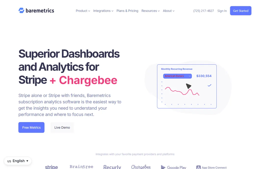 Baremetrics homepage