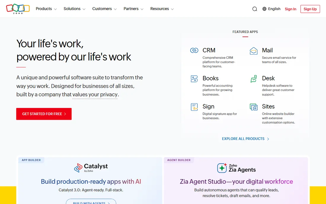 Zoho Analytics homepage