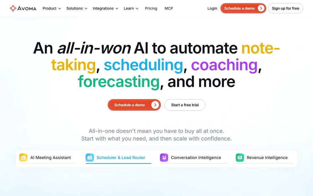Avoma homepage