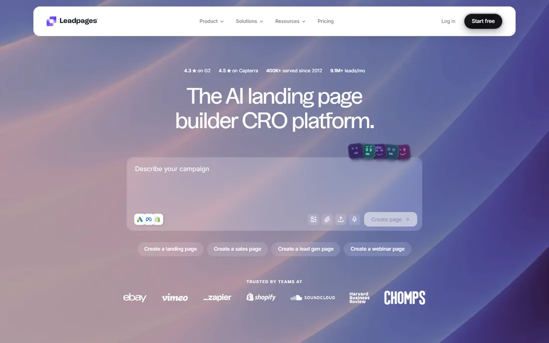 Leadpages homepage