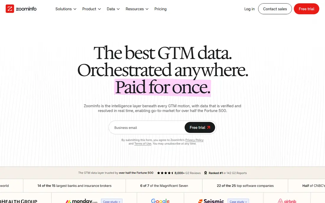 ZoomInfo homepage