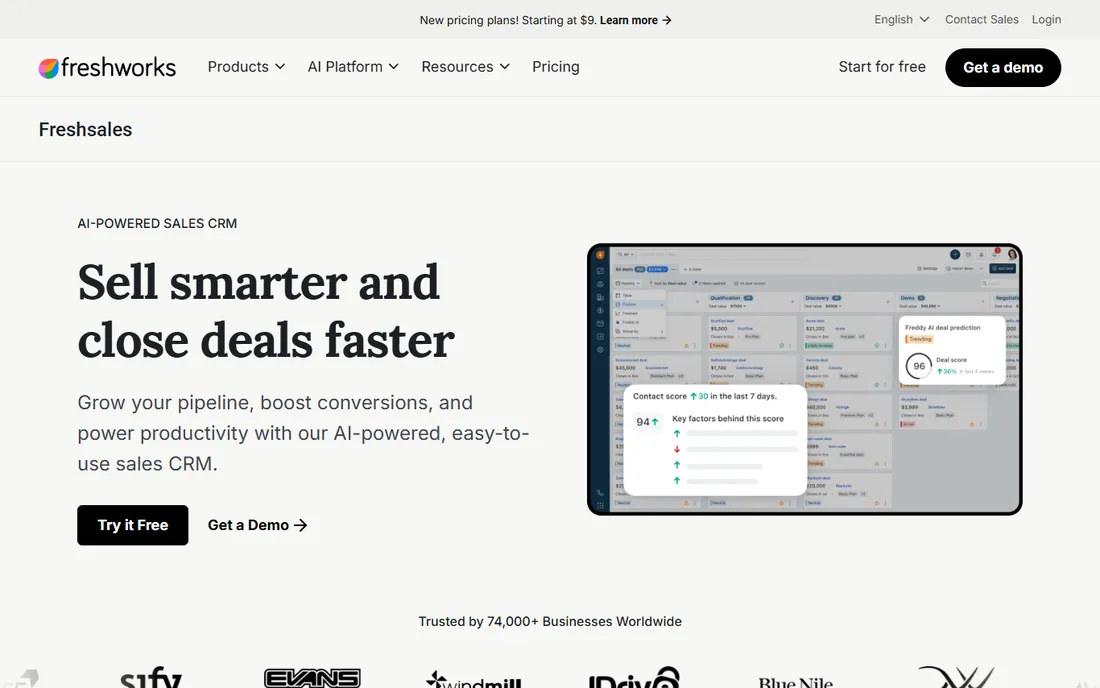 Freshsales homepage