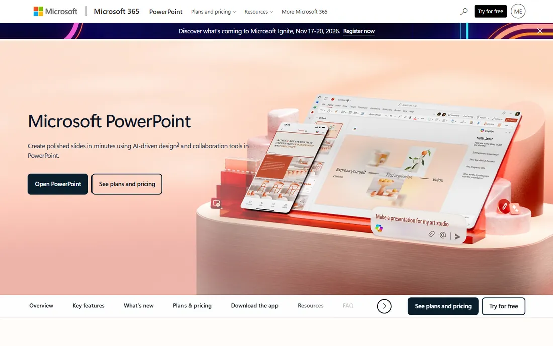 Microsoft PowerPoint homepage