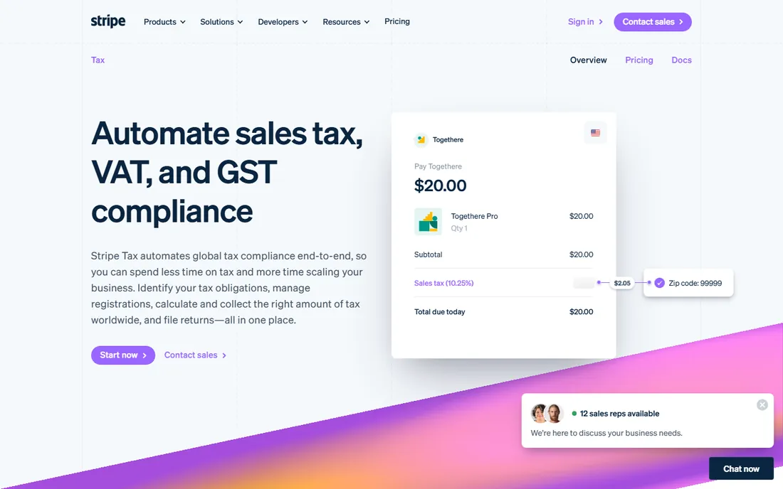 Stripe Tax homepage