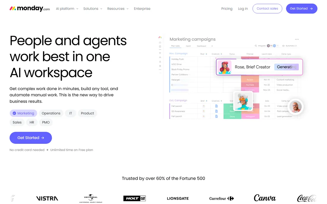 Monday CRM homepage