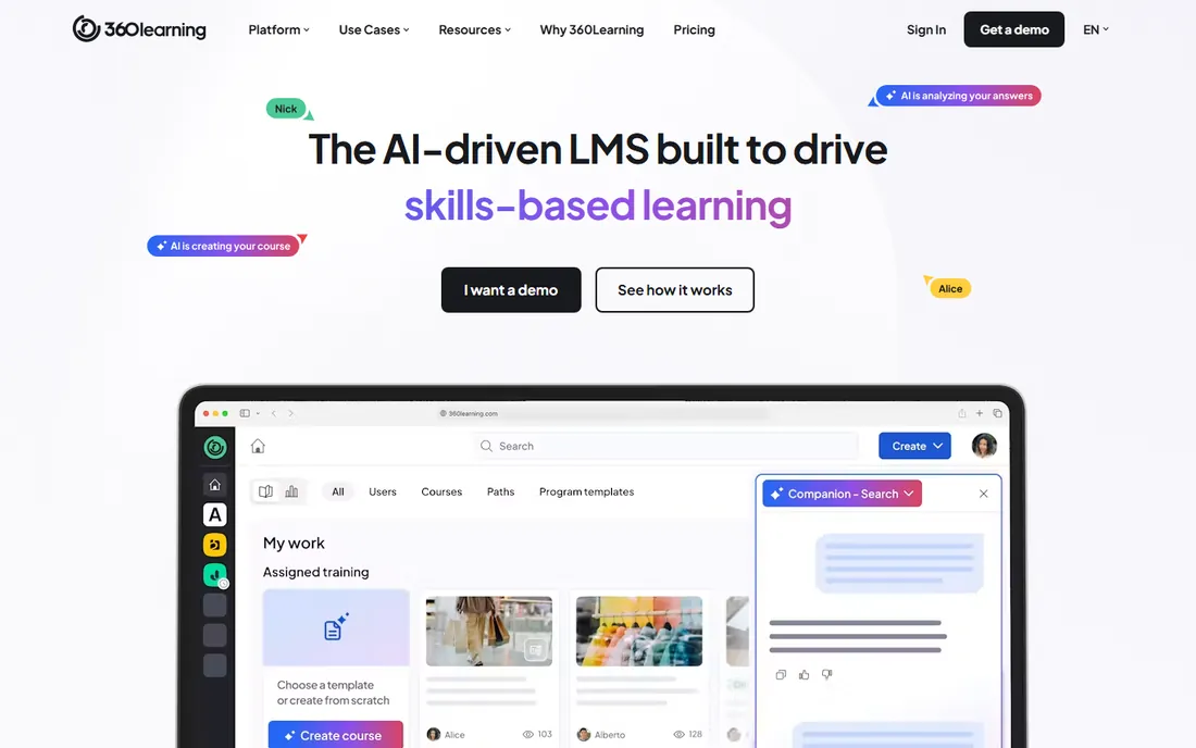 360Learning homepage