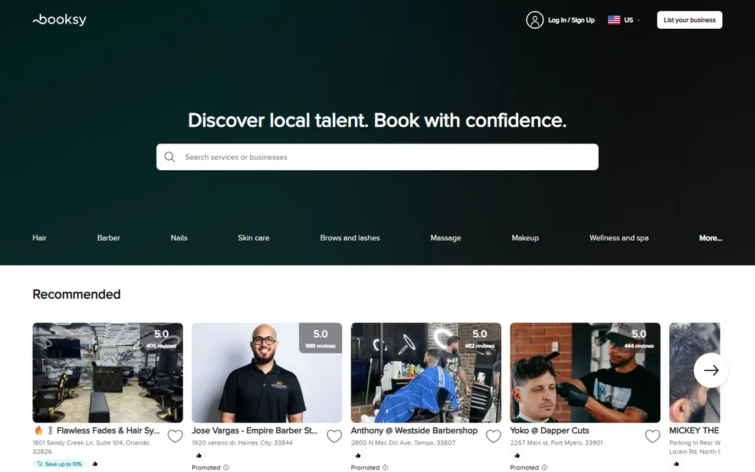 Booksy homepage