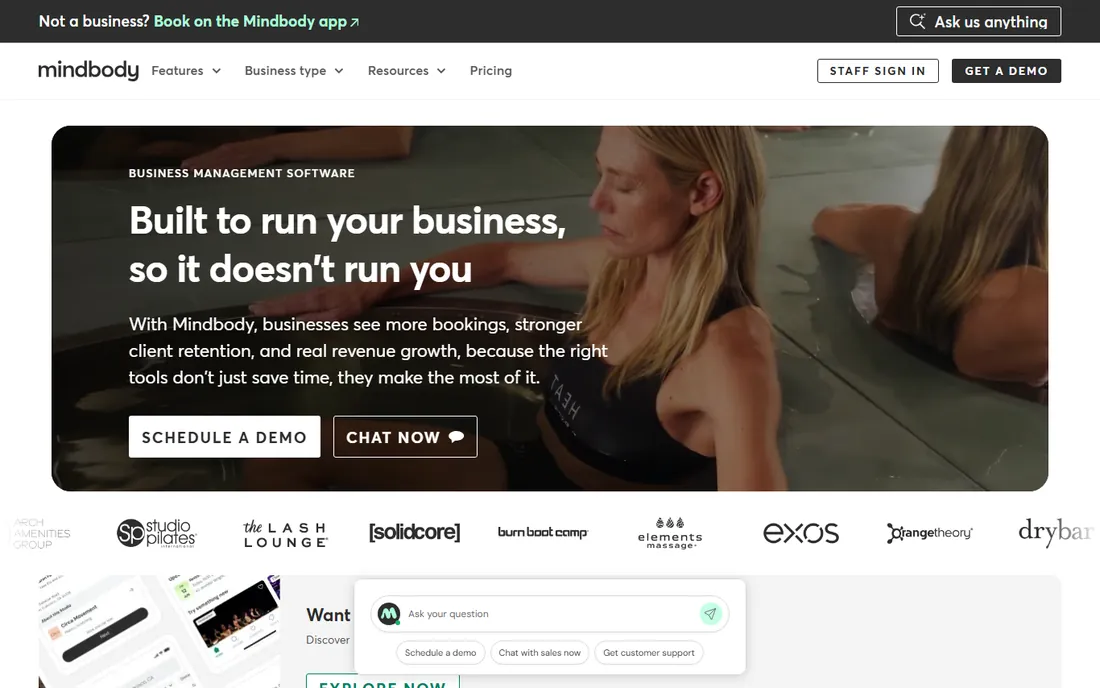 Mindbody homepage
