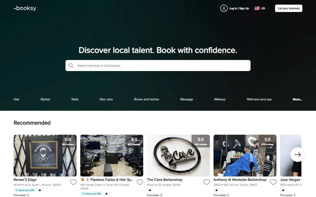 Booksy homepage