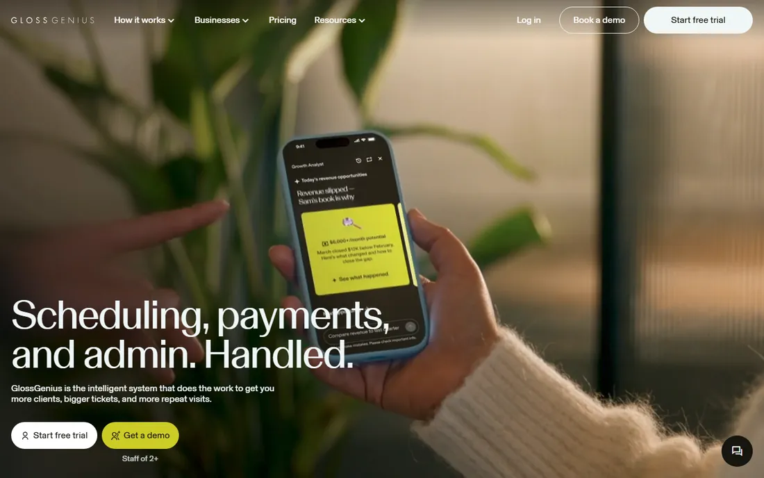 GlossGenius homepage