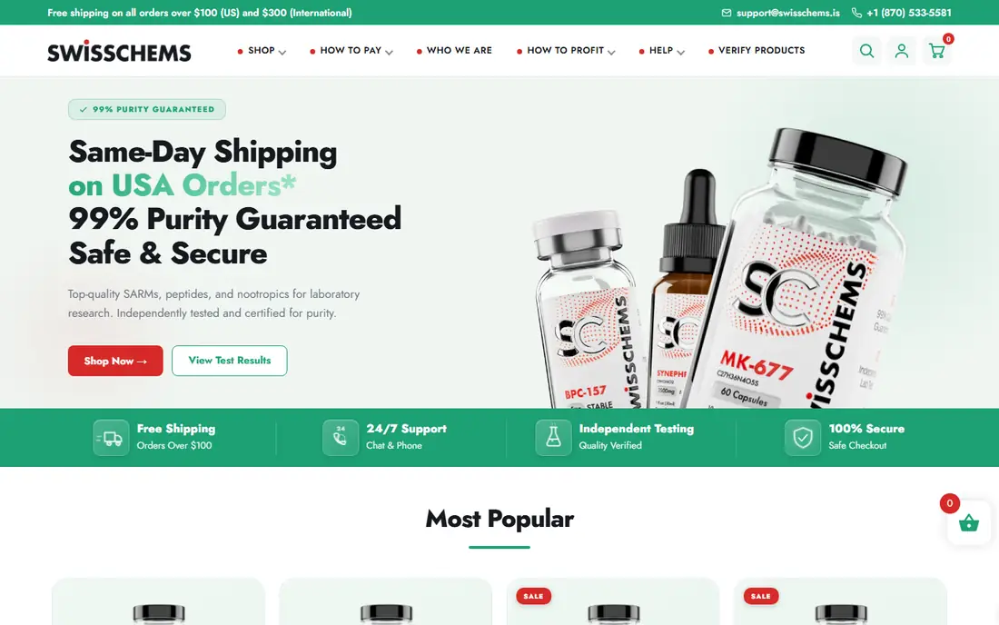 SwissChems homepage