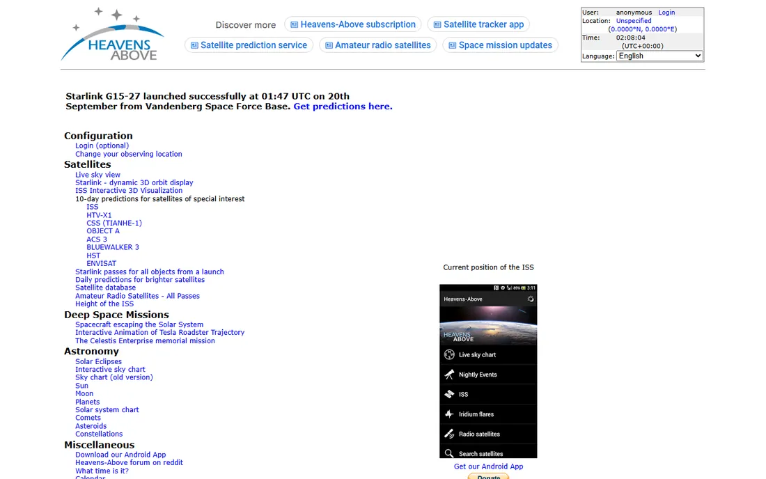 Heavens-Above homepage