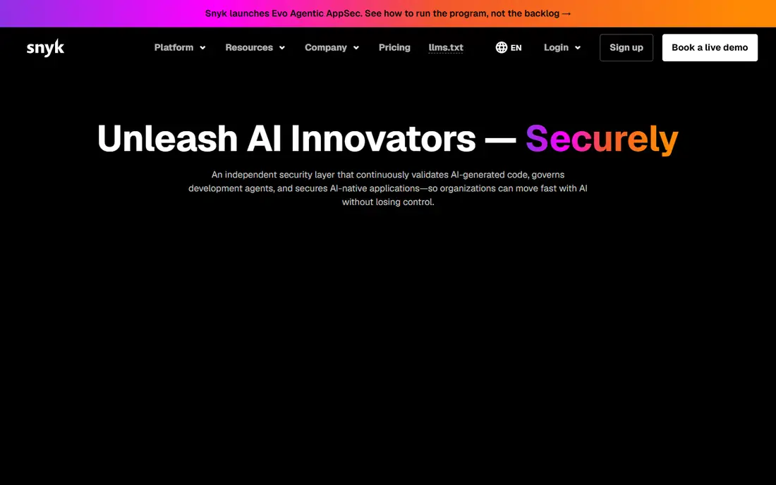 Snyk homepage