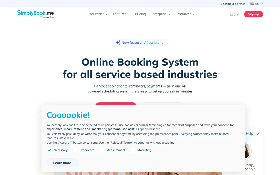 SimplyBook.me homepage
