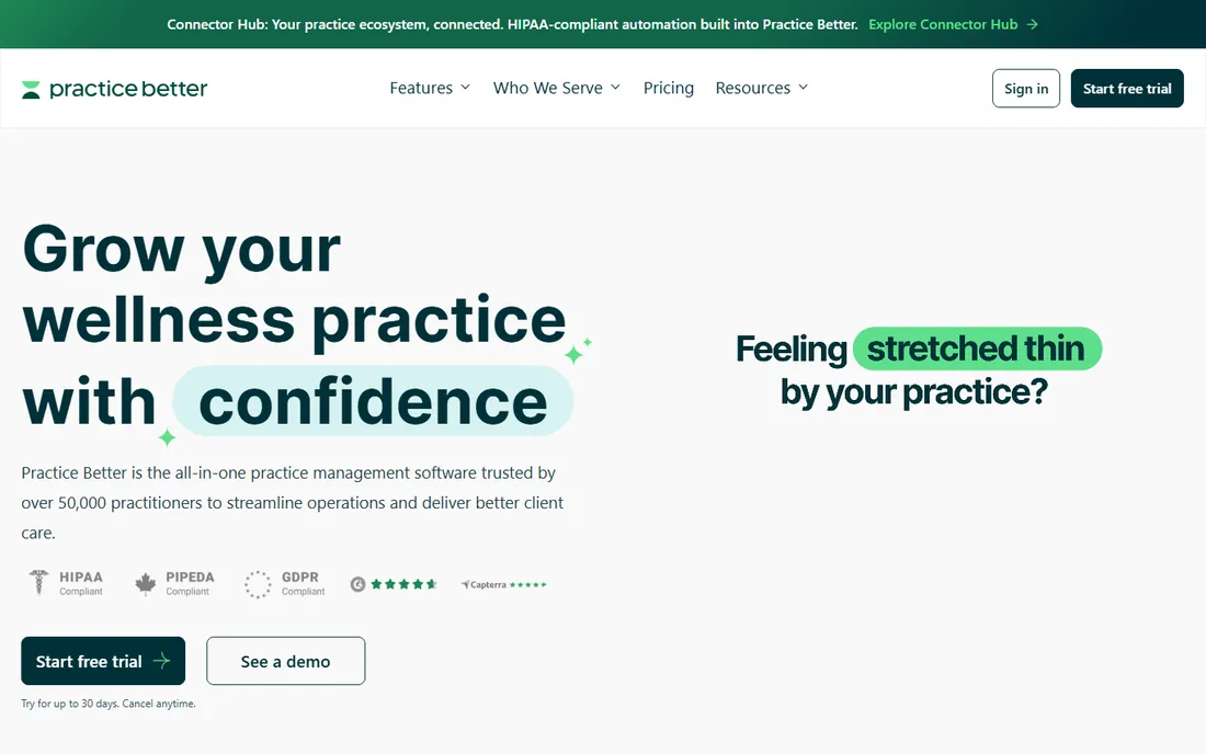 Practice Better homepage