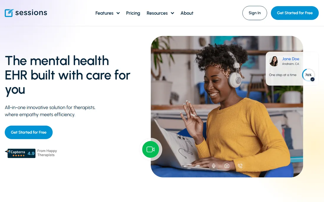 Sessions Health homepage