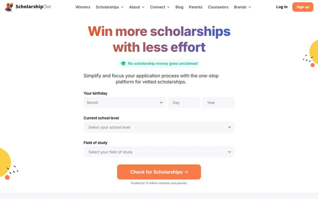 ScholarshipOwl homepage