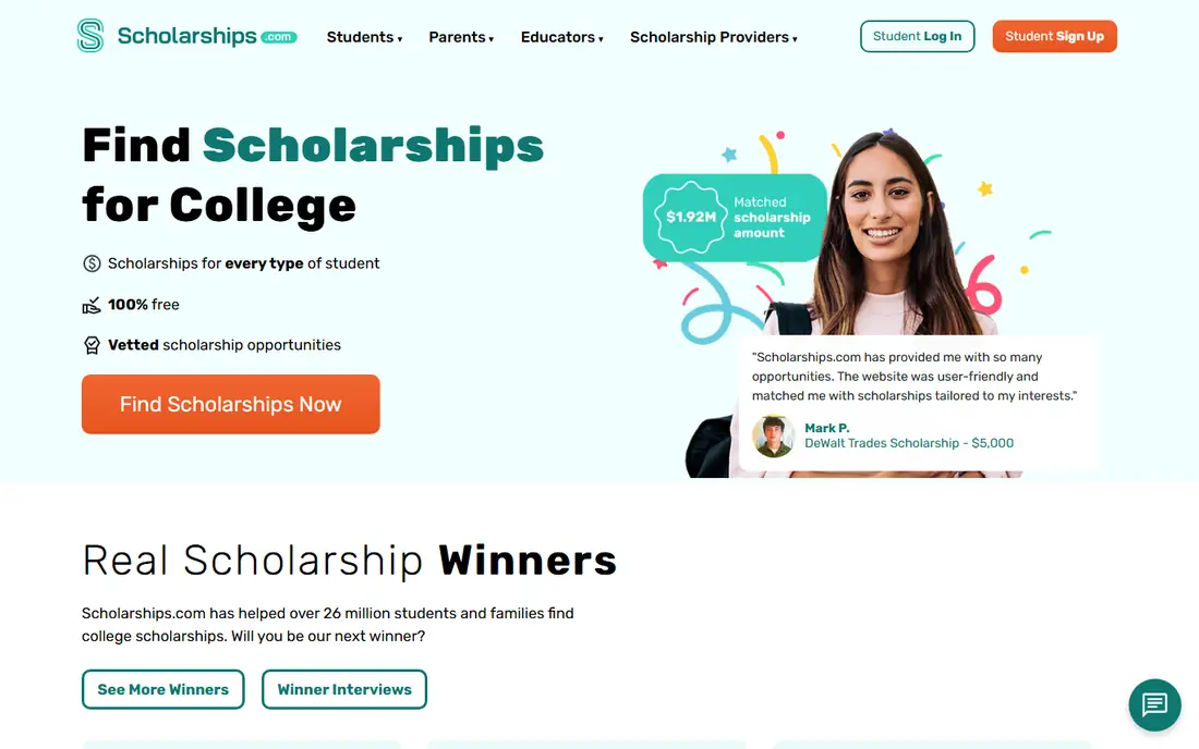Scholarships.com homepage