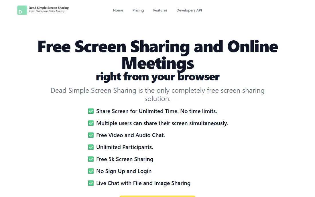 Dead Simple Screen Sharing homepage