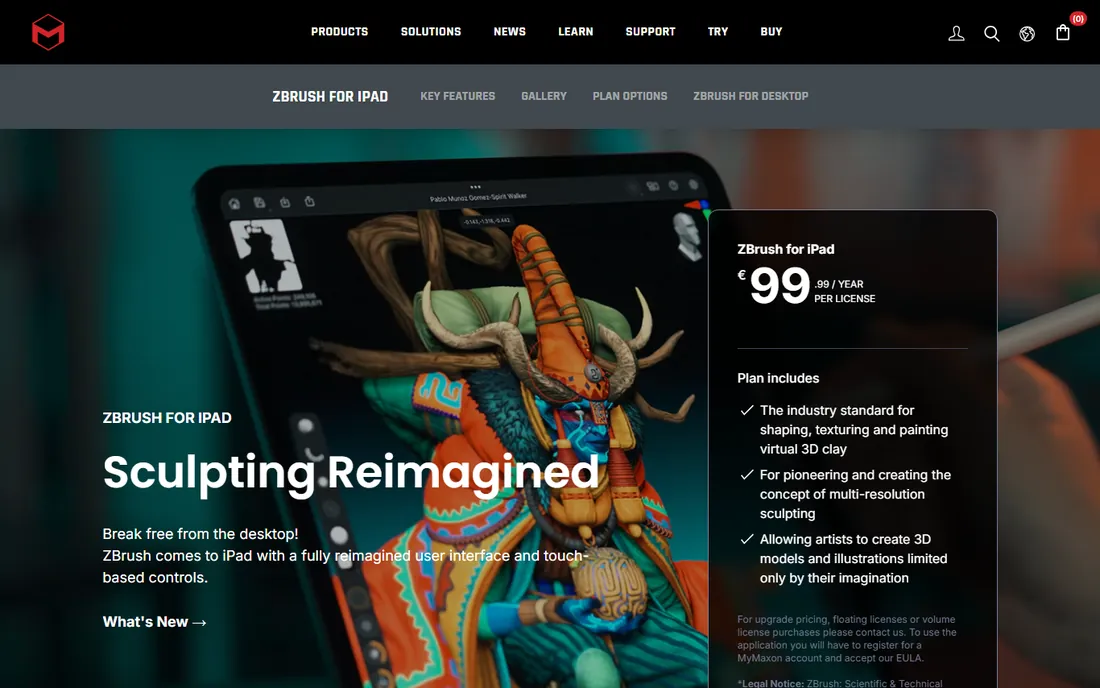 ZBrush for iPad homepage