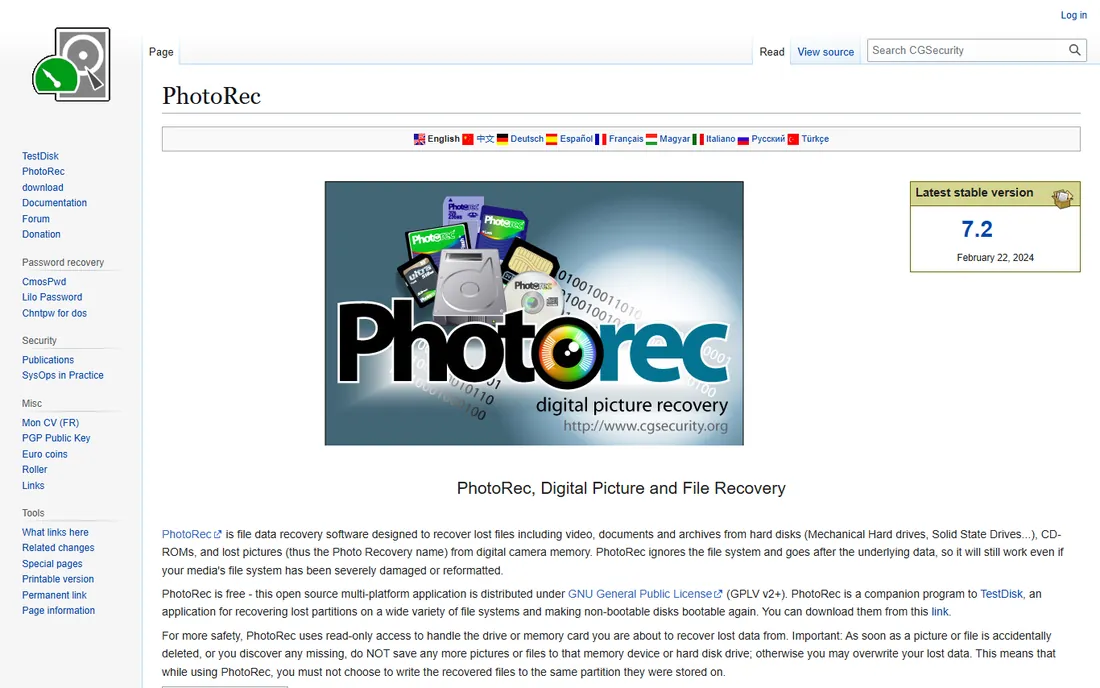 PhotoRec homepage