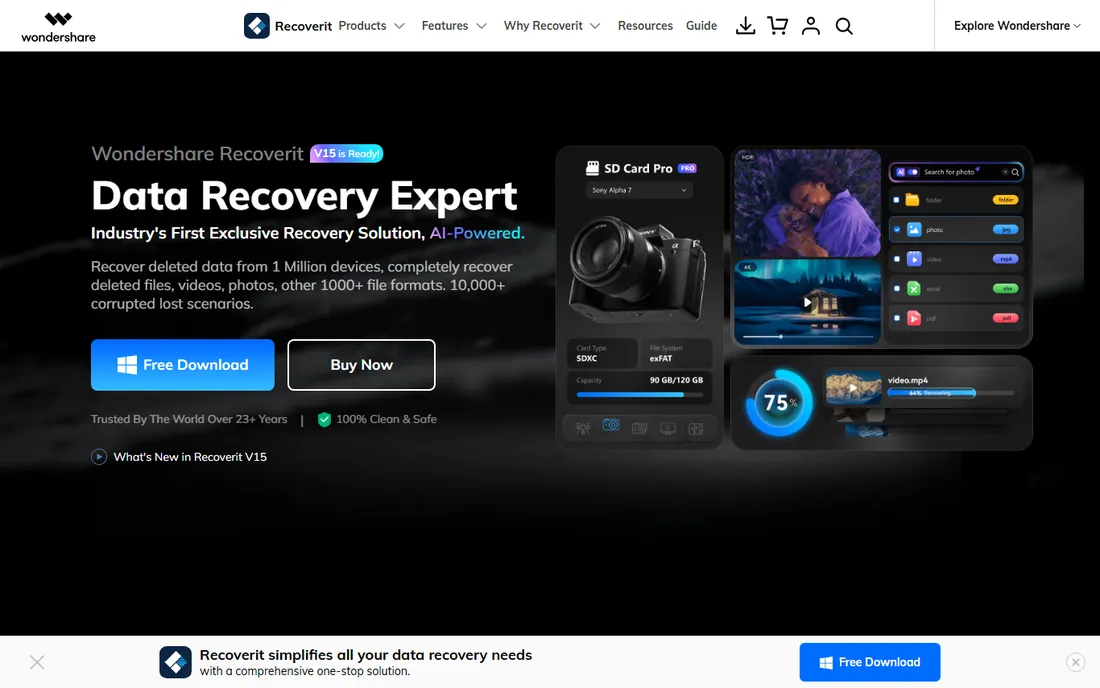 Wondershare Recoverit homepage