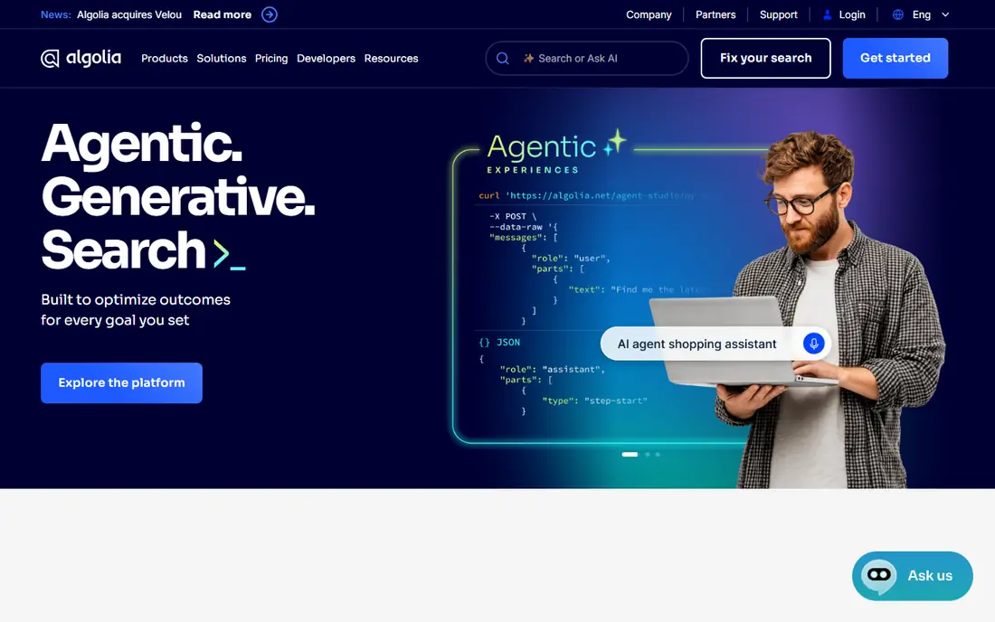 Algolia homepage