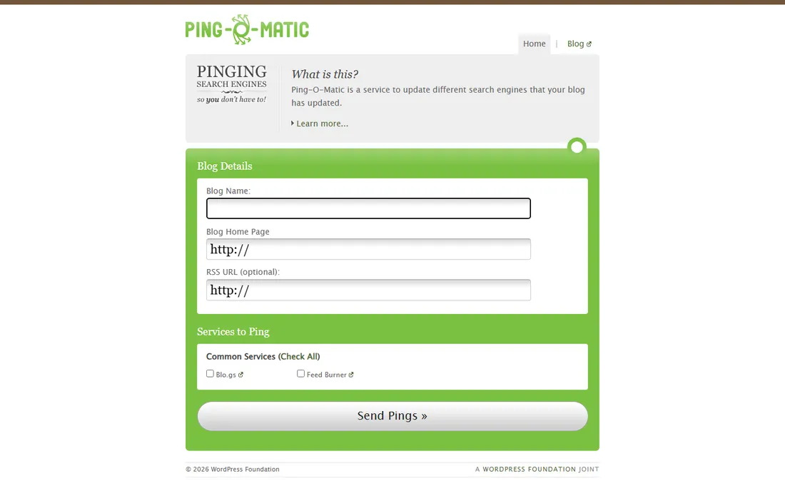 Ping-O-Matic homepage