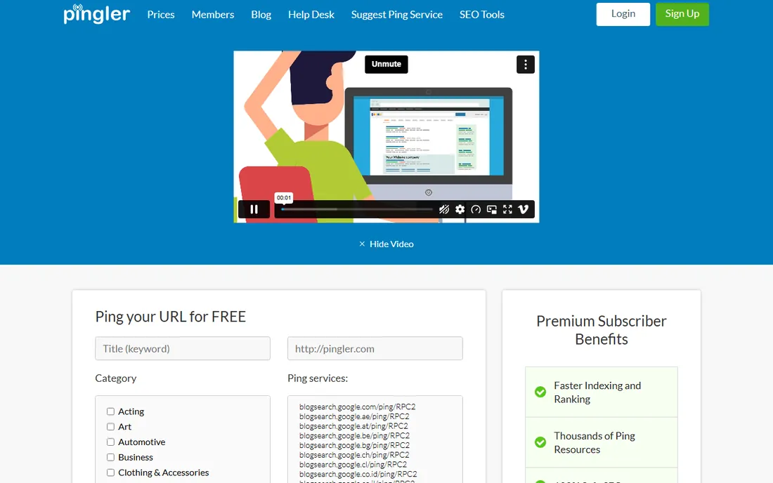 Pingler homepage