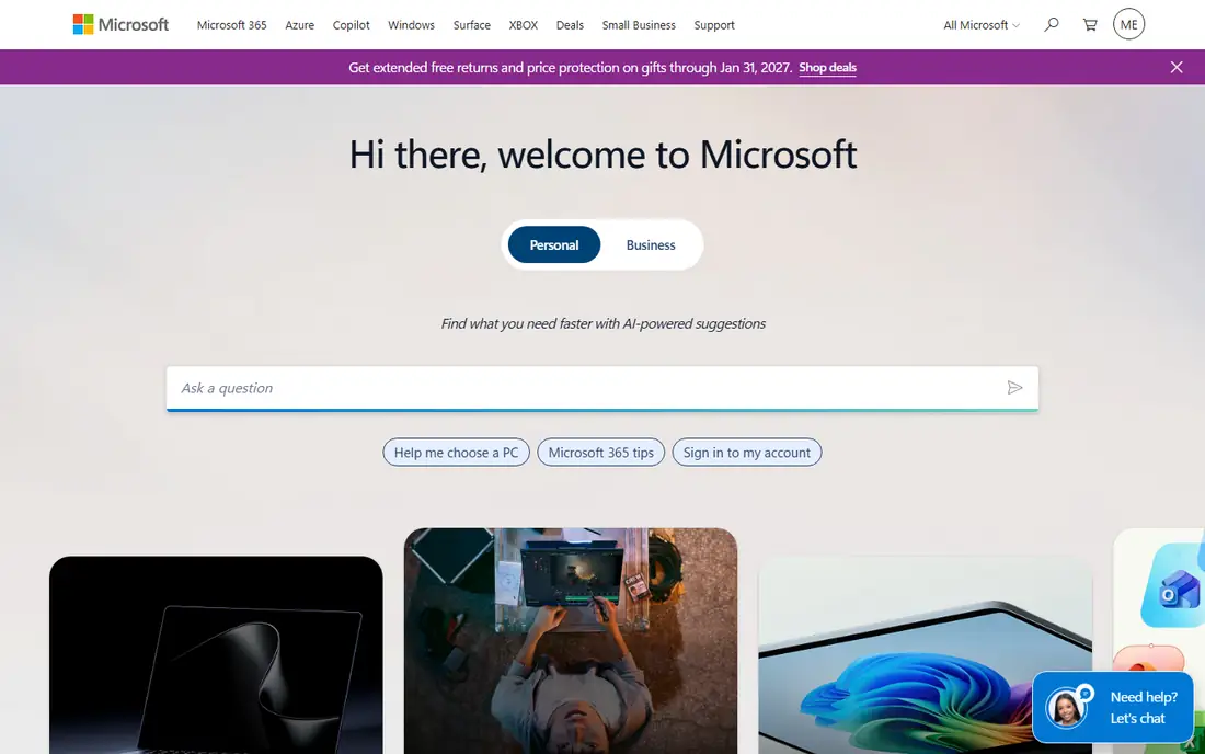 Microsoft homepage
