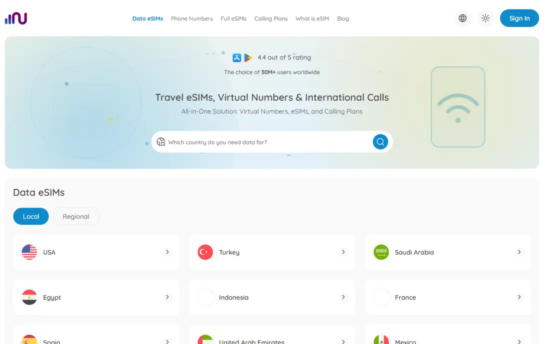 Numero eSIM homepage