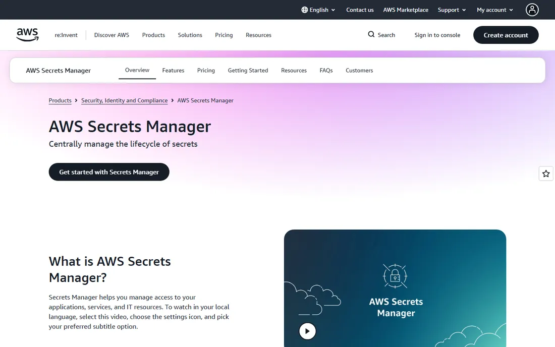 AWS Secrets Manager homepage