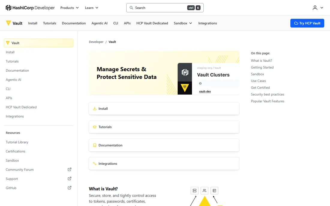 HashiCorp Vault homepage