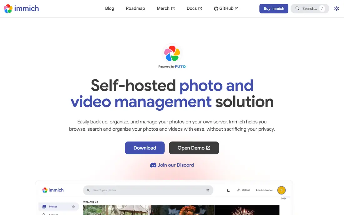 Immich homepage