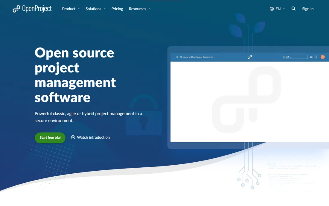 OpenProject homepage