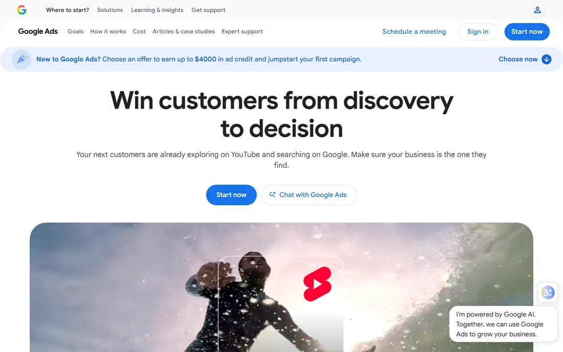 Google Ads homepage