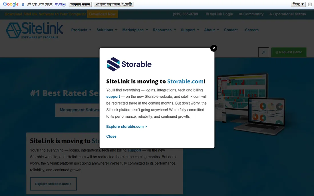 SiteLink homepage