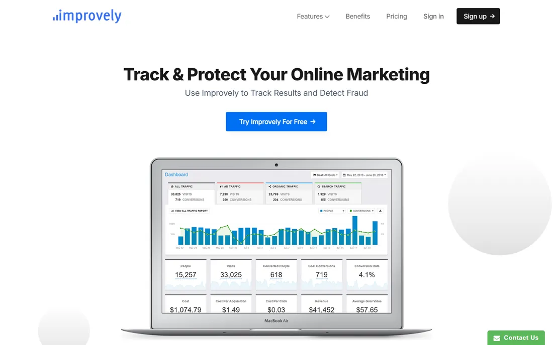 Improvely homepage