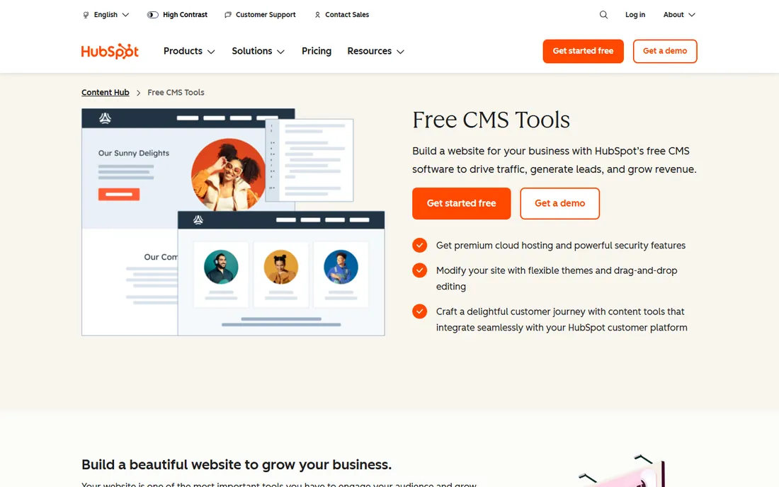 HubSpot Content Hub homepage