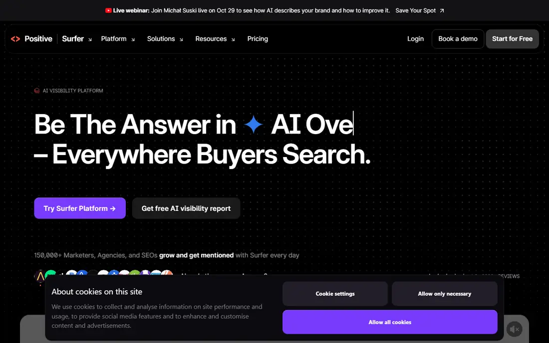 Surfer SEO homepage