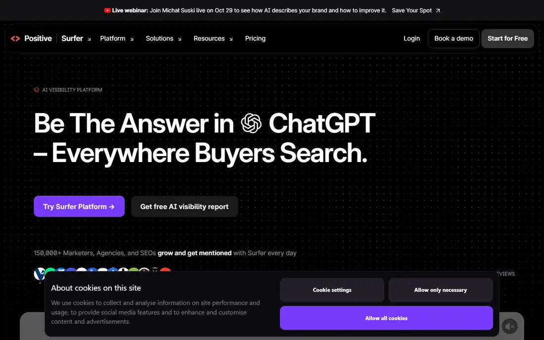 Surfer SEO homepage